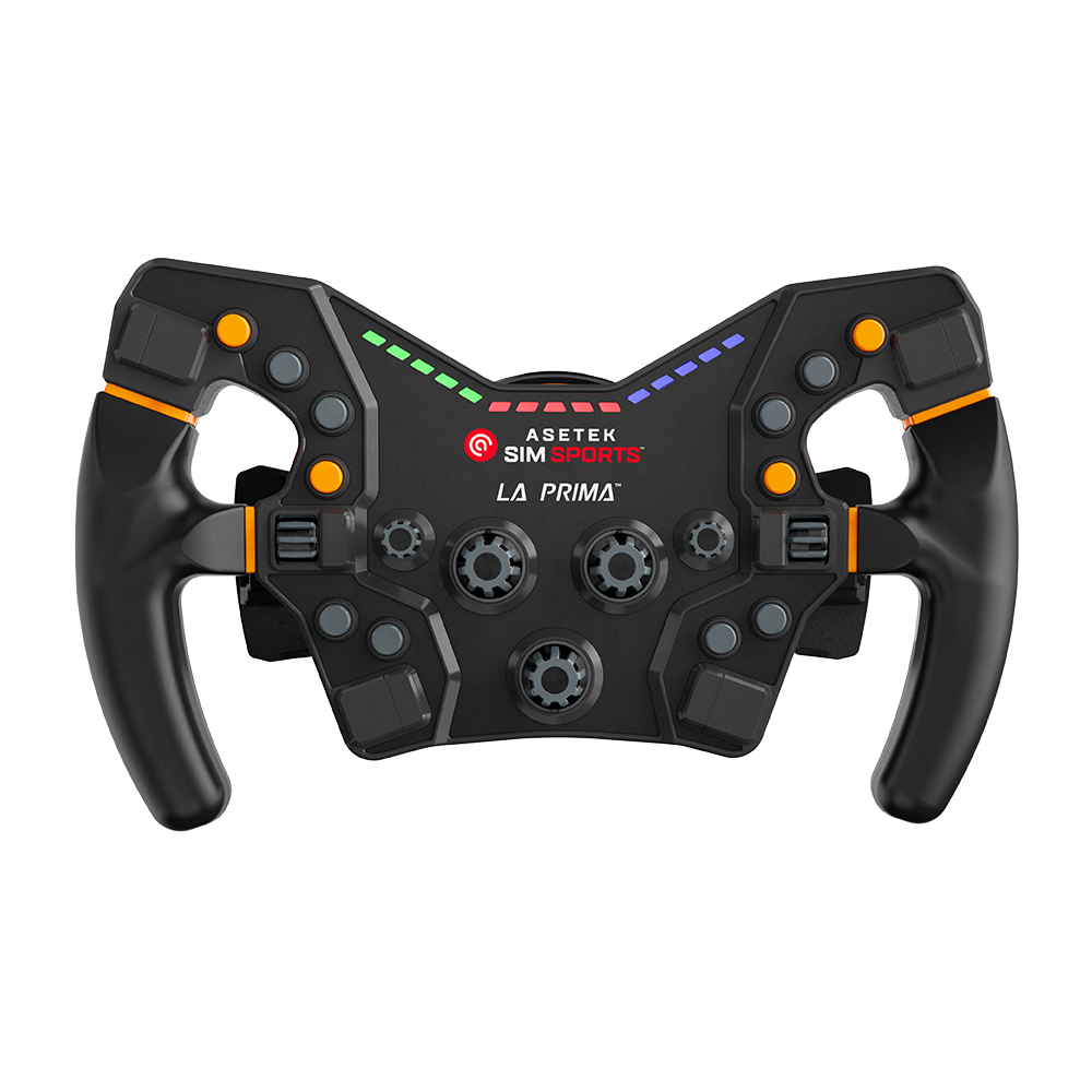 Asetek La Prima Formula Lenkrad in Orange mit beleuchteten Rev Lights