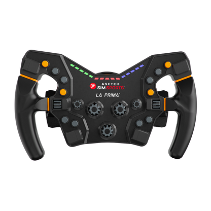 Asetek La Prima Formula Lenkrad in Orange mit beleuchteten Rev Lights
