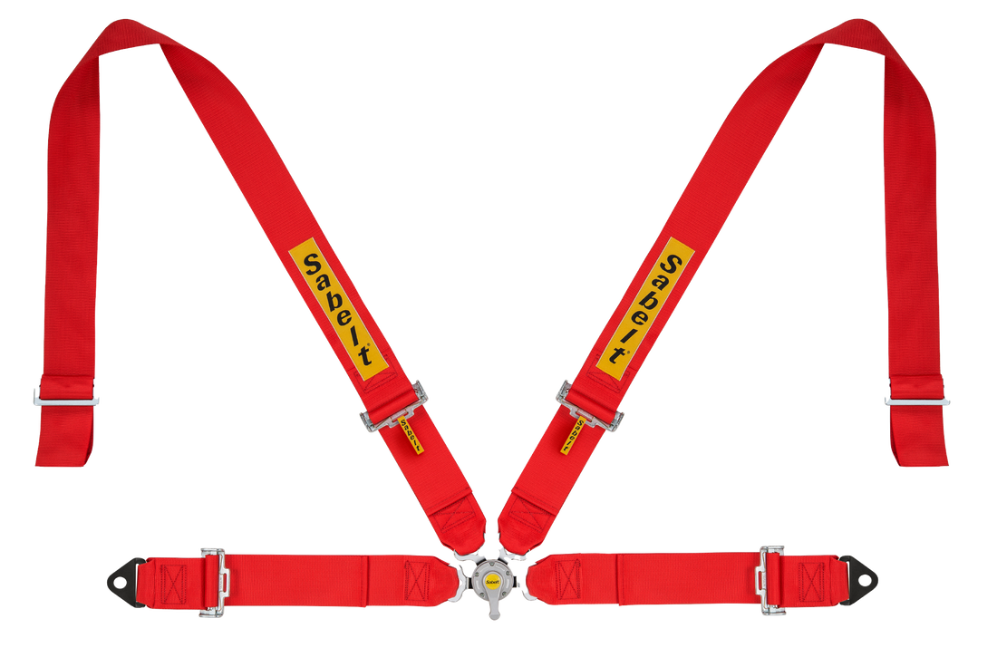 Sabelt SIM Sicherheitsgurt 4-Punkt V2 in Racing Red mit Aluminium-Zentralverschluss