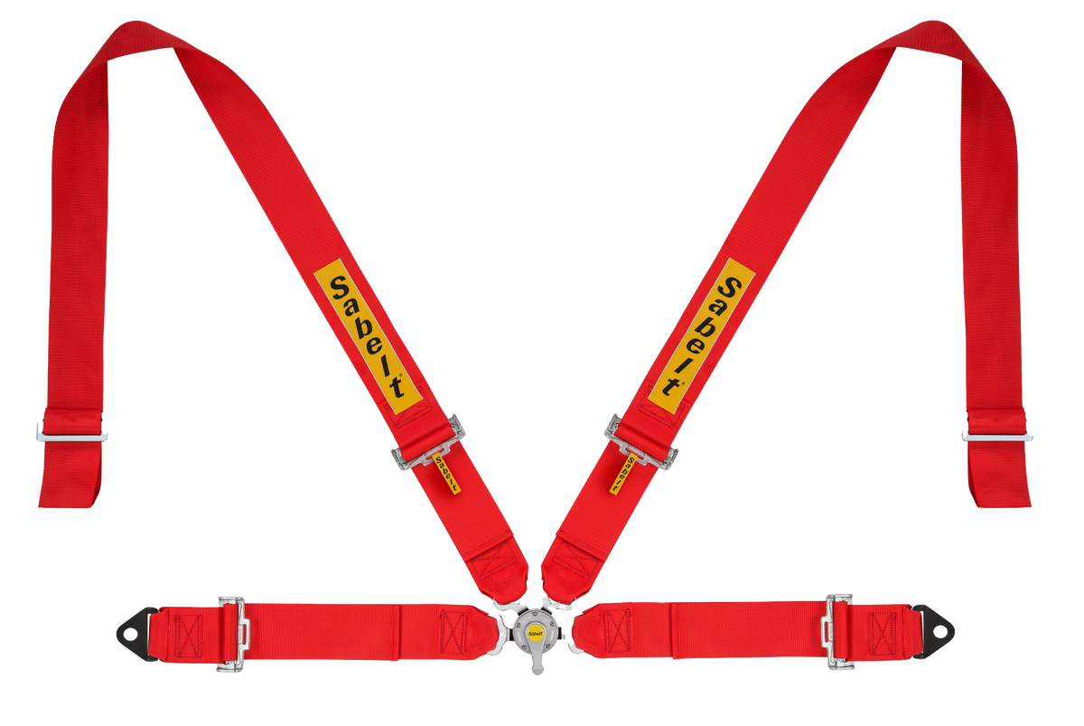 Sabelt SIM Sicherheitsgurt 4-Punkt V2 in Racing Red mit Aluminium-Zentralverschluss