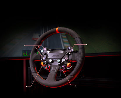 Bedienelemente des Zeus Sport mit acht RGB-Tastern, Drehschaltern und Daumen-Encodern