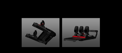 Montagevarianten des Simagic P700 Pedalsets, darunter die Abstützung über die Wandhalterung